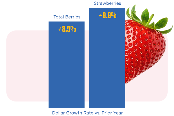 Strawberry dollar sales growth outpaced the total berry category in the past year